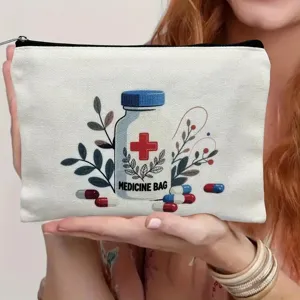 Urban Minimalistisch Polyester Kosmetiktasche Lustiger Medizinischer Druck Reißverschluss Reisebeutel Organizer Für Tägliches Make-up Schreibwaren Werkzeuge