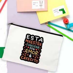 Teacher canvas pencil pouch Spanish cosmetic bag cute stationery storage organizer gift pouch