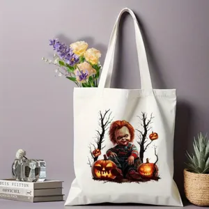 Τσάντα Tote από Καμβά Halloween Στάμπες Chucky Τσάντα Αγορών Casual Τσάντα Ώμου Οικολογική