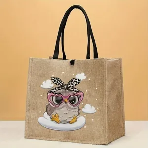 Süße Cartoon Eule Leinwand Tote Bag, lässige Handtasche für Shopping und Reisen.