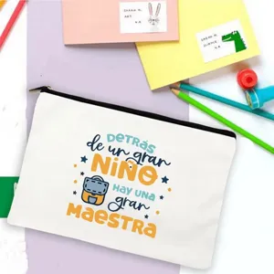 Canvas pencil pouch featuring a Spanish teacher appreciation quote, ideal gift for educators.