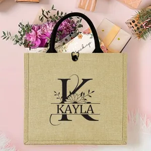 Individuelle Jute Tragetasche Detailansicht, personalisierte Buchstaben Strandtasche Motiv.