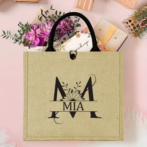 Personalisierte Jute-Tragetasche mit Monogramm, stilvolles Strand- und Reise-Geschenktasche.