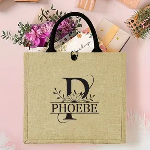 Personalisierte Jute Tasche mit Buchstabe P Strandtasche Wiederverwendbare Geschenk Tasche