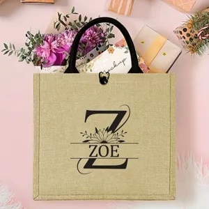 Personalisierte Jute Tasche mit Buchstabe Z und Blumen, perfekte Geschenktasche Strand.