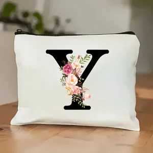 Leinwand Blumen Brief Make-up Tasche Kosmetiktasche Reißverschluss Reise Organizer