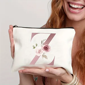 Minimalistisch Polyester Floral Buchstaben Druck Kosmetiktasche Mit Reißverschluss Weiche Lippenstift Tasche Für Tägliche Reisen Damen Aufbewahrung
