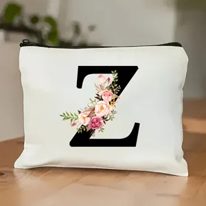 Blumen Buchstaben Leinwand Kosmetiktasche mit Reissverschluss, stilvolles Make-up Etui.