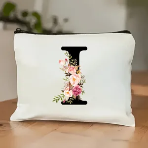 Kosmetiktasche mit Blumen Buchstabe I, weiße Reißverschluss Make-up Tasche für die Reise.
