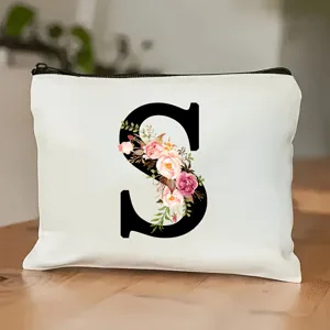Blumen Buchstabe S Kosmetiktasche Canvas Make-up Beutel Reißverschluss Waschbeutel Damen