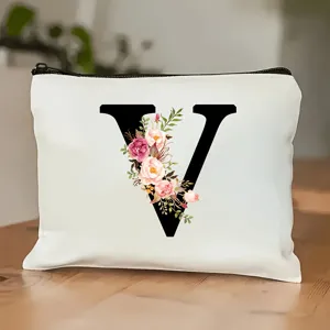 Floral Alphabet Bedruckt Polyester Kosmetiktasche Reißverschluss Kulturbeutel Reiseorganisator Schule Federmäppchen Für Lehrertag Damen