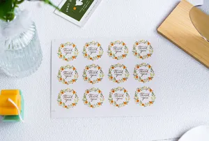 Pegatinas de agradecimiento corona floral 12pcs, sellos redondos adhesivos para embalaje de panadería