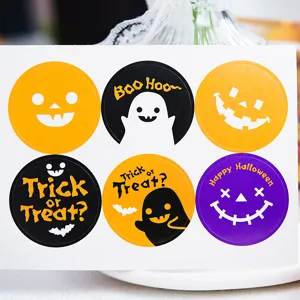 Halloween citrouille fantôme autocollant rond visage mignon drôle étiquettes d'étanchéité 6 pcs