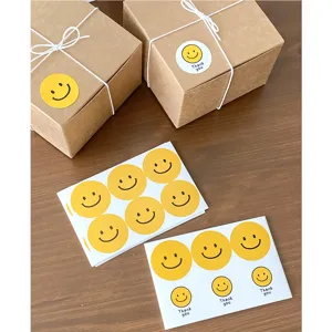 Ins style yellow smiley face stickers for gift packaging decoration, cute thank you labels.