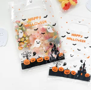50pcs Sacs en Plastique Halloween Sacs Cadeaux Bonbons Citrouille Fantôme et Friandise