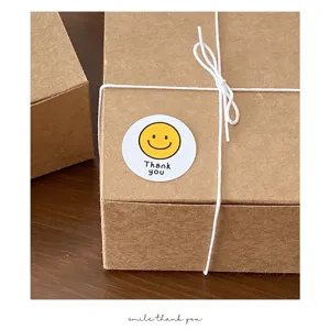 Ins style gift packaging decoration round smiley face sticker with thank you text.