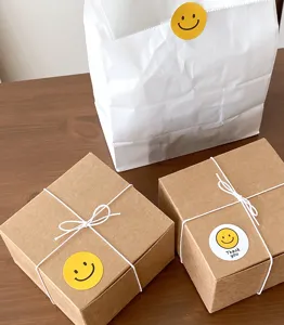 Gift wrapping smiley stickers decorative cartoon adhesive label Thank you labels detail view.