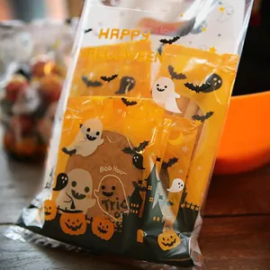 Sacs en plastique d'Halloween avec motifs de citrouilles et fantômes, sacs portables.