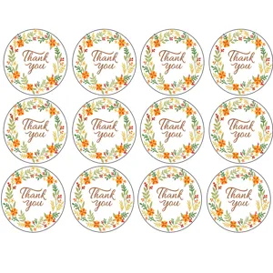 Detalles de 12 pegatinas redondas de agradecimiento con corona floral para embalaje de regalos.