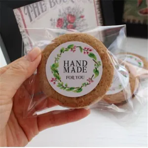 Redondos pegatinas hechas a mano bonitos sellos de embalaje de regalo floral para fiestas.