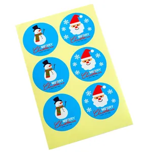 Christmas round sealing stickers with cute Santa snowman design, ideal for baking gift decoration.