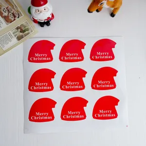 Autocollants de chapeau de Noël Merry Christmas, étiquette étanche pour emballage de cadeaux.