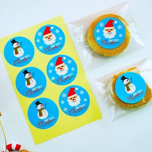 Blue Christmas Santa Claus Snowman Adhesive Labels Cartoon Round Decorative Stickers For Bakery Gift Box Envelope Sealing Sticker