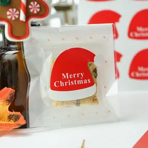 Autocollant de cachet chapeau de Noël Merry Christmas emballage cadeau étanche sachet