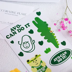 Cute avocado bear cartoon sticker sheet detail, waterproof vinyl diy stationery decal pack.