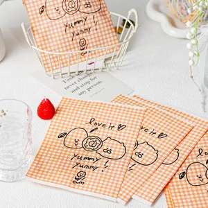 Orange gingham paper bags with cute cartoon doodles, perfect for baking packaging and candy.