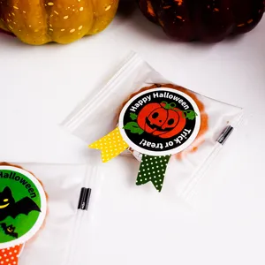 Halloween stickers for gift bags, cute pumpkin bat designs for holiday baking and party decor.