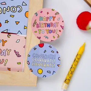 Colorful happy birthday congratulation round stickers for journal decoration scrapbooking