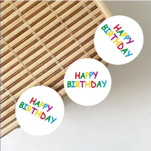 Hand-Drawn Happy Birthday Self-Adhesive Stickers Round Coated Paper Seals For Gift Packaging Party Envelope Decoration Labels