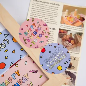 Colorful round happy birthday and congratulatory stickers for journal and gift decoration 6pcs