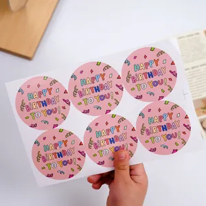 6-piece sheet happy birthday round stickers cute pink diary adhesive label sheets