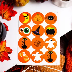 Autocollants de Scellage Ronds de Halloween Fantôme Citrouille Chapeau de Sorcière Motif Étiquettes Autocollantes pour Sac de Bonbons Fête