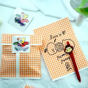 Orange checkered greaseproof paper bags for baking candy nougat biscuit packaging ins style
