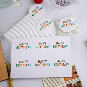 Colorful handmade happy birthday round stickers for gift sealing and party decoration use.