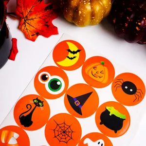 Stickers décoratifs ronds d'Halloween mignons autocollants chat fantôme sorcière pour bonbons
