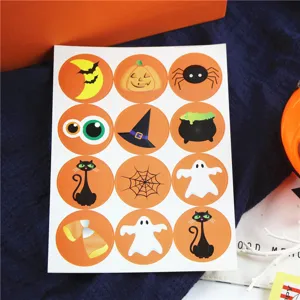 Halloween autocollants ronds decoratifs ensemble, 12 pieces fantome chat citrouille.