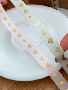 ruban imprime coeur dore 1cm emballage cadeau decoration noeud style mignon patisserie