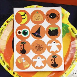 Autocollants de decoration Halloween ronds etiquettes adhésives sachet 12 pcs.