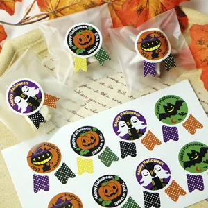Halloween self adhesive stickers for gift bags decoration with cute pumpkin ghost designs