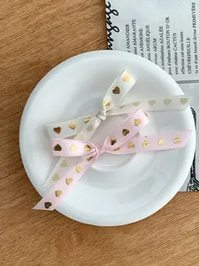 Ruban noeud coeur dorure rose blanc mignon emballage cadeau patisserie decoration 1cm