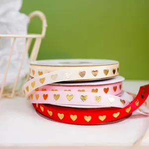 Ruban de cœur doré 1cm pour emballage cadeau de Saint-Valentin, déco et nœud papillon.