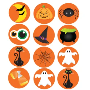 12 Pcs Autocollants Ronds Halloween Mignon Fantôme Chat Citrouille Sorcière Fête Bonbon