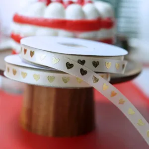 Ruban Coeur Or 1cm Ruban Tissu Blanc pour Emballage Cadeau Cuisson Fete Mariage Decoration