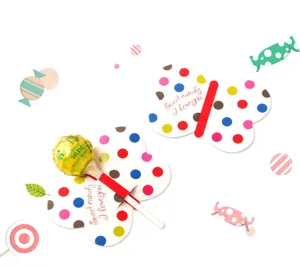 Butterfly lollipop decorative paper cards with colorful polka dot design for DIY gifts.