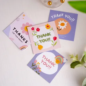 Tarjetas de Mensaje con Patrón de Flores de Dibujos Animados de Papel Estucado Fresco Tarjetas de Felicitación de Agradecimiento Estampadas con Arco Iris para Decoración de Flores Accesorios de Regalo de Boda