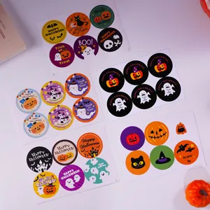 Halloween στρογγυλά αυτοκόλλητα χαριτωμένη κολοκύθα φάντασμα διακοσμητικές ετικέτες